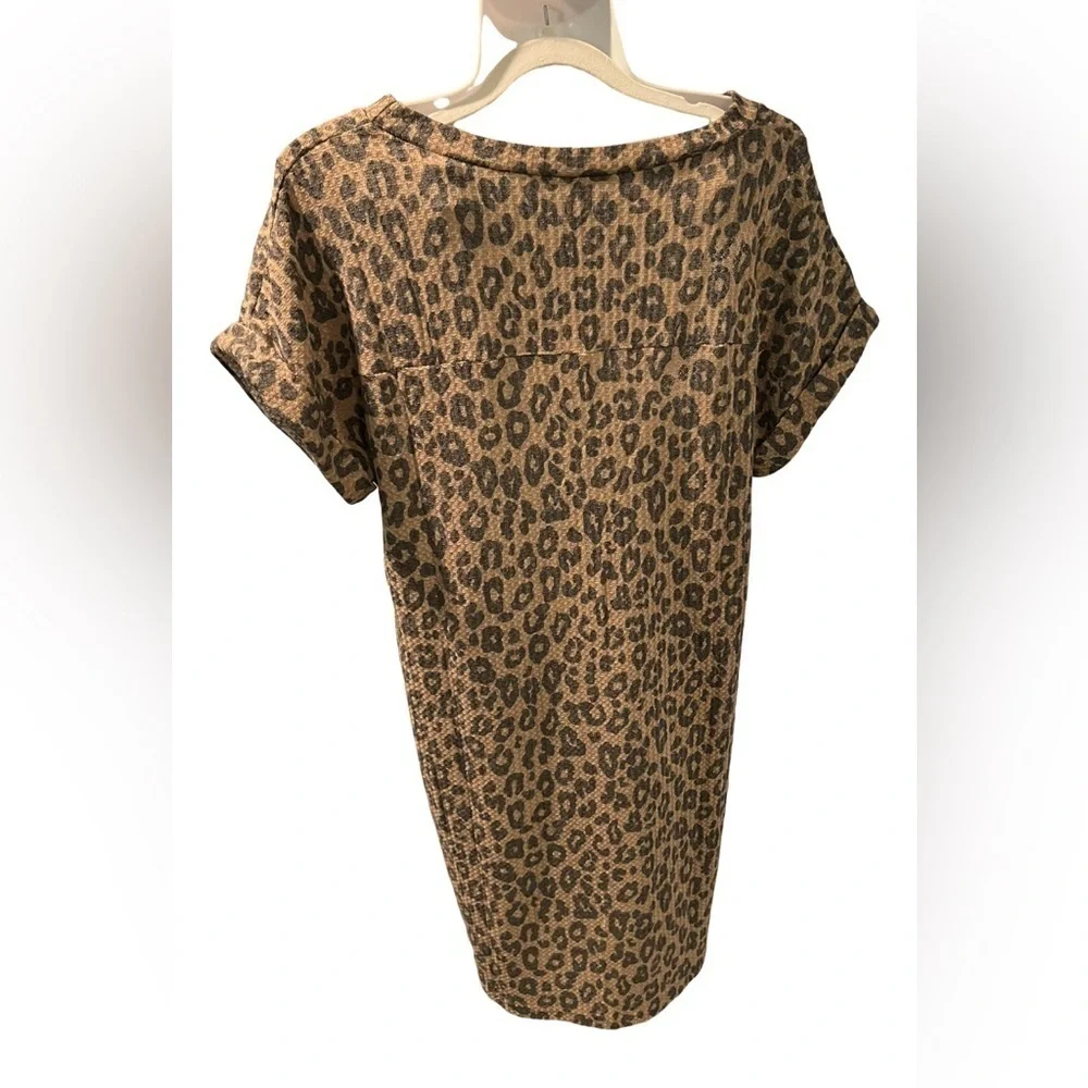 Iwollwnce Animal Print Waffle Short Sleeve Dress with Pockets Small